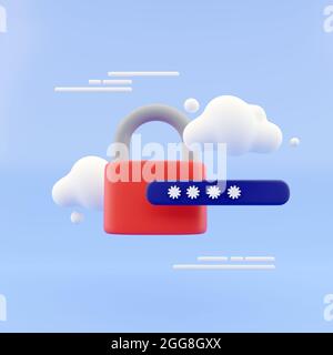 3d lock and password field. Password protected secure login concept. minimal creative concept in blue and black colors. 3d rendering Stock Photo