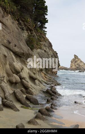 Rock concretions, at Shore Acres State Park on the coast of Oregon at Coos Bay. Stock Photo