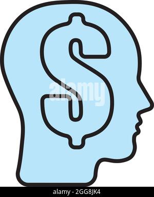 Thinking of money, illustration, vector, on a white background. Stock Vector