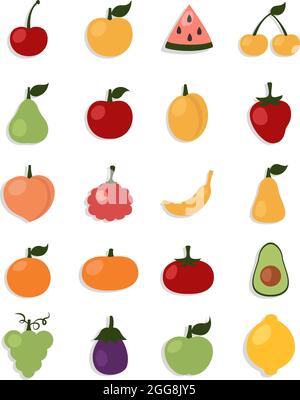 Fresh fruit and vegetables, illustration, vector, on a white background. Stock Vector