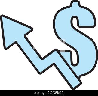 Growing dollar worth, illustration, vector, on a white background. Stock Vector
