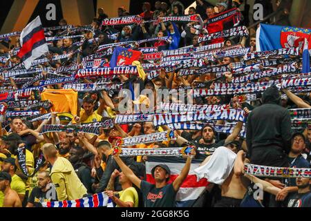 Reims, France. 29th Aug, 2021. The ULTRAS of the PSG during the Ligue 1 Uber Eats Stade De Reims v Paris Saint-Germain football match at Auguste Delaune stadium on August 29, 2021 in Reims, France. Photo By Loic Baratoux/ABACAPRESS.COM Credit: Abaca Press/Alamy Live News Stock Photo