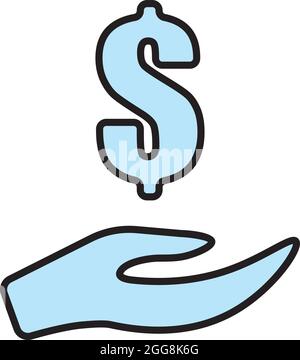 Dollar sign on hand, illustration, vector, on a white background. Stock Vector