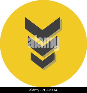 Three arrows pointing down, illustration, vector, on a white background. Stock Vector