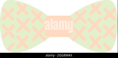 Green bow with beige stripes, illustration, vector, on a white background. Stock Vector