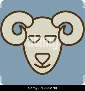 Brown ram head, illustration, vector, on a white background. Stock Vector
