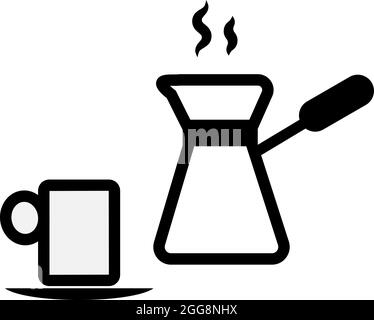 Cup of coffee with cezve, illustration, vector, on a white background. Stock Vector