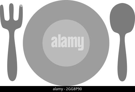 Empty plate with spoon and fork, illustration, vector, on a white background. Stock Vector