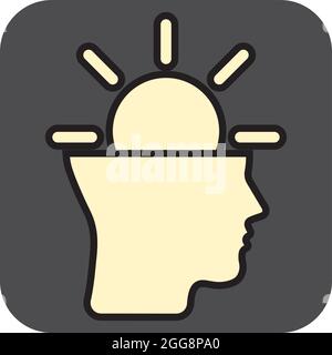 Head with a lighting bulb, illustration, vector, on a white background. Stock Vector