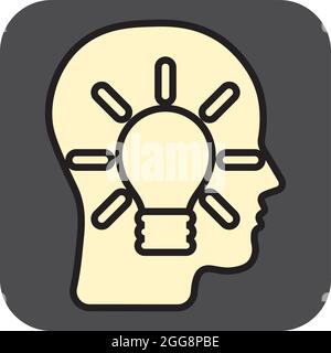 Lighting bulb in a head, illustration, vector, on a white background. Stock Vector