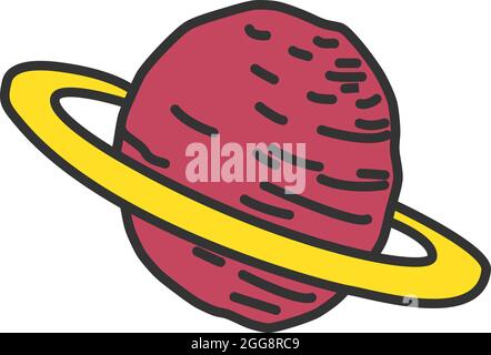 Red planet with ring, illustration, vector, on a white background. Stock Vector
