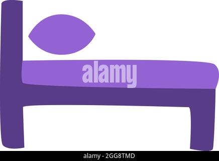 Purple hotel bed, illustration, vector, on a white background. Stock Vector