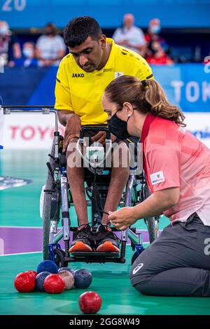 Paralympian boccia player Francis Rombouts pictured during the match between British Hipwell and Belgian Rombouts, the third game in the pool A prelim Stock Photo