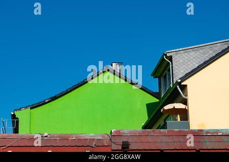 Green painted wall of a house, Germany Stock Photo