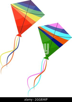 Two kites, illustration, vector on white background. Stock Vector