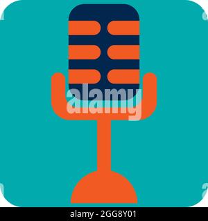 Old podcast microphone, illustration, vector, on a white background. Stock Vector