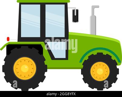 Green tractor, illustration, vector on white background. Stock Vector