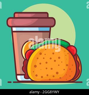tacos with drink isolated cartoon vector illustration in flat style Stock Vector