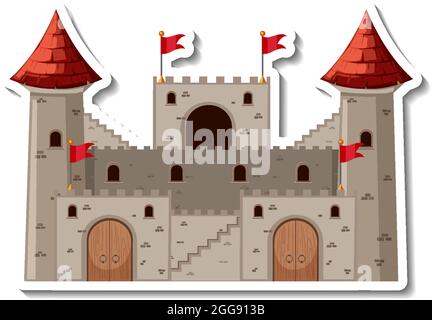 Stone castle and fortress cartoon sticker illustration Stock Vector