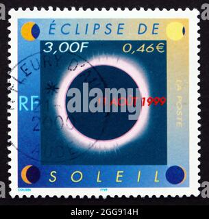 FRANCE - CIRCA 1999: a stamp printed in the France shows Total Solar Eclipse, Aug. 11, 1999, circa 1999 Stock Photo