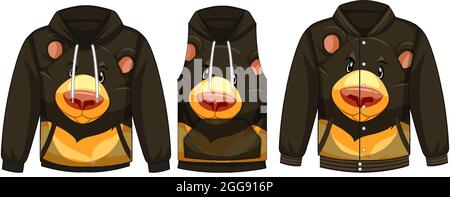 Set of different jackets with black bear template illustration Stock Vector