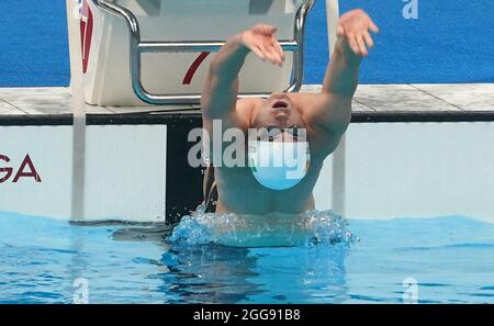 Tokio, Japan. 30th Aug, 2021. Paralympics: Para swimming, women, 100m backstroke, at Tokyo Aquatics Centre. Barry MacClements (Ireland) starts. Credit: Marcus Brandt/dpa/Alamy Live News Stock Photo