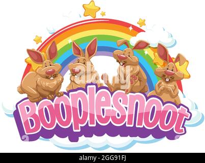 Rabbits on Boople Snoot font with rainbow illustration Stock Vector