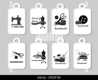 Scissors and buttons, a centimeter and a mannequin, hangers and a sewing machine. Stock Vector