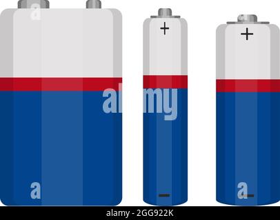 Three batteries, illustration, vector on white background. Stock Vector
