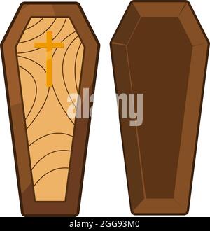 Wooden coffins, illustration, vector on white background. Stock Vector