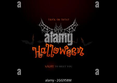 Halloween lettering and bat web horror concept banner design vector illustration. Celebration of halloween festival background Stock Vector