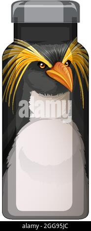 A black thermos bottle with penguin pattern illustration Stock Vector