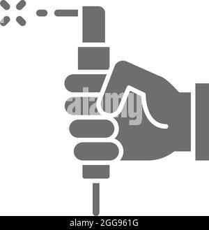 Hand with welding torch, welder tools grey icon. Stock Vector