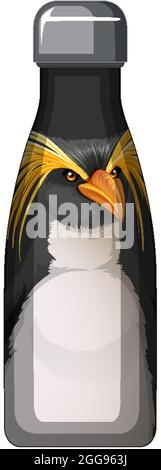 A black thermos bottle with penguin pattern illustration Stock Vector