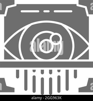 Eye scan, retina scanner, id identity grey icon. Stock Vector