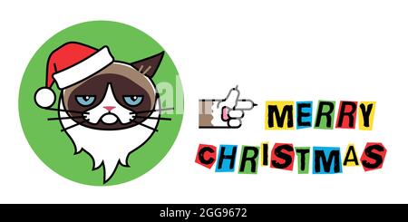 Grumpy Santa Claus cat in christmas hat Stock Vector