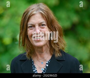 Neuhardenberg, Germany. 28th Aug, 2021. Angela Winkler, theatre and film actress, takes photographs for the summer programme at Schloss Neuhardenberg. Credit: Patrick Pleul/dpa-Zentralbild/ZB/dpa/Alamy Live News Stock Photo