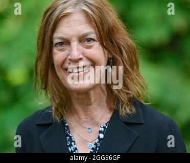 Neuhardenberg, Germany. 28th Aug, 2021. Angela Winkler, theatre and film actress, takes photographs for the summer programme at Schloss Neuhardenberg. Credit: Patrick Pleul/dpa-Zentralbild/ZB/dpa/Alamy Live News Stock Photo