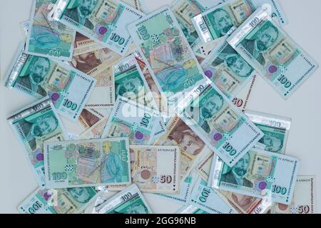 Pile of large sum bank notes, Bulgarian Lev currency Stock Photo