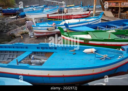 Boats in the little port of Aci Trezza, Sicily, Italy Stock Photo