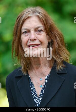 Neuhardenberg, Germany. 28th Aug, 2021. Angela Winkler, theatre and film actress, takes photographs for the summer programme at Schloss Neuhardenberg. Credit: Patrick Pleul/dpa-Zentralbild/ZB/dpa/Alamy Live News Stock Photo