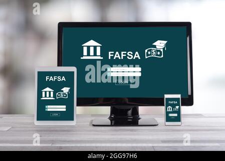 Fafsa concept shown on different information technology devices Stock Photo