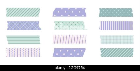 Set Of Washi Tape Strips With Various Cute Designs Isolated On