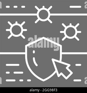 Website with shield, browser antivirus, cyber protection grey icon. Stock Vector