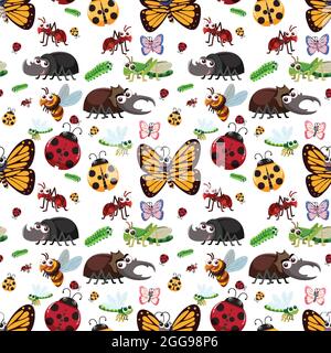 Seamless pattern with many different insects character illustration Stock Vector