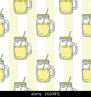 Seamless pattern with mason jar. Yellow summer lemonade. Endless pattern can be used for wallpapers, surface textures. Stock Vector