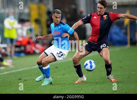 GENOA, ITALY - AUGUST 29: Adam Ounas of SSC Napoli competes for