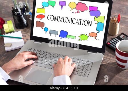 Communication concept shown on a laptop screen Stock Photo
