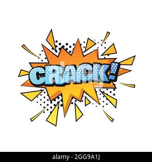 Crack comic text speech bubble. Sound effect bang cloud icon of color phrase. Stock Vector