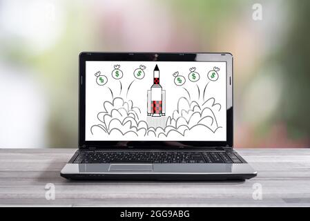 Start up concept shown on a laptop screen Stock Photo